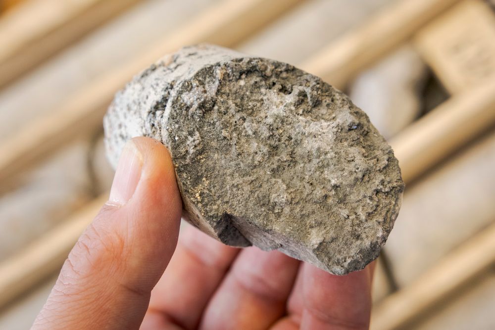 Kjerneprøve fra Fensfeltet ved Ulefoss i Telemark.