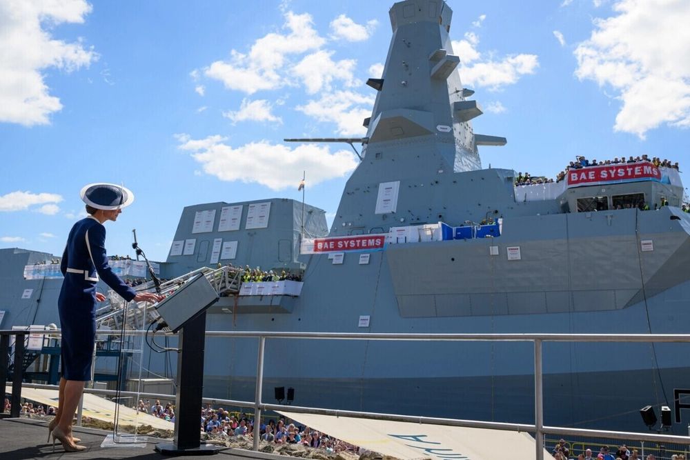 Den britiske kronprinsessen. Catherine, Princess of Wales, holder en tale under skipsdåpen til den britiske fregatten HMS Glasgow.