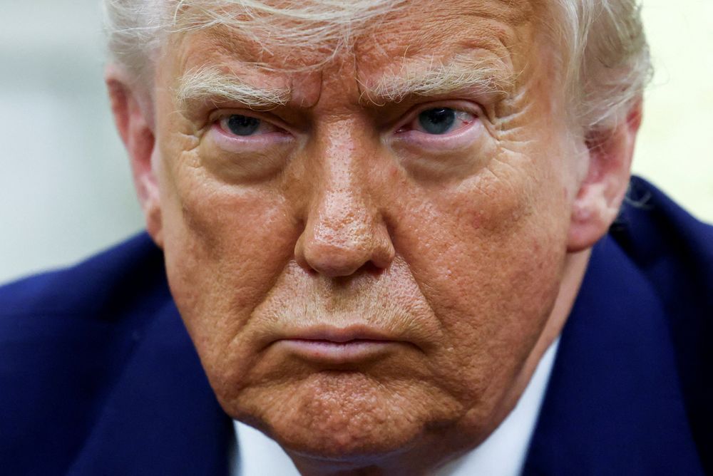 USAs president Donald Trump under et møte med den sør-afrikanske presidenten Cyril Ramaphosa tilbake i mai.