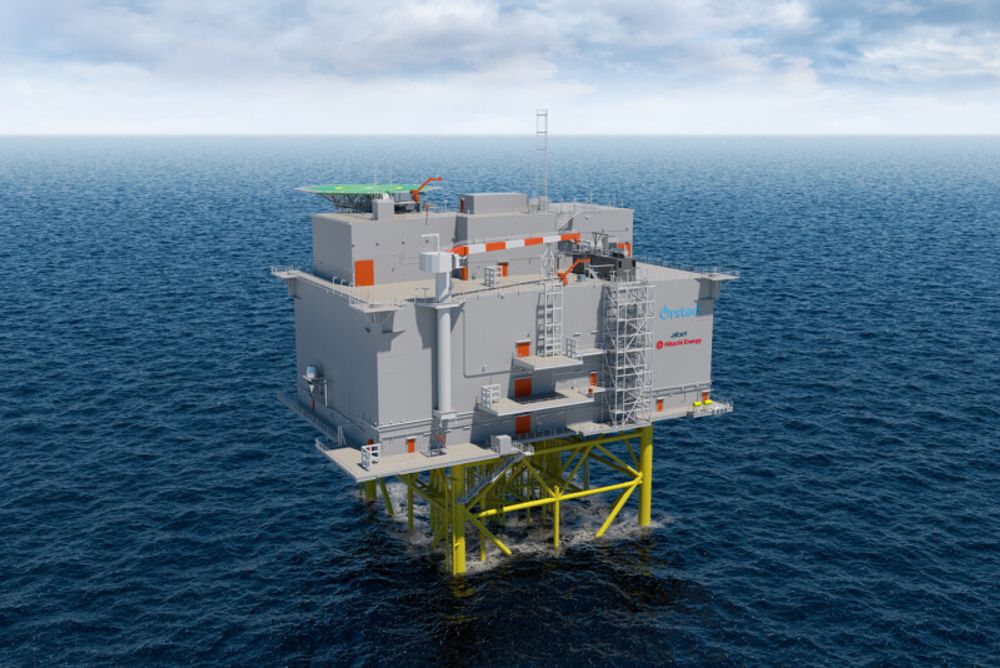 Slik kan en HVDC-installasjon se ut. Den konverterer strømmen fra havvind til likestrøm før energien sendes til land. Her representert ved en illustrasjon av Hornsea Offshore.