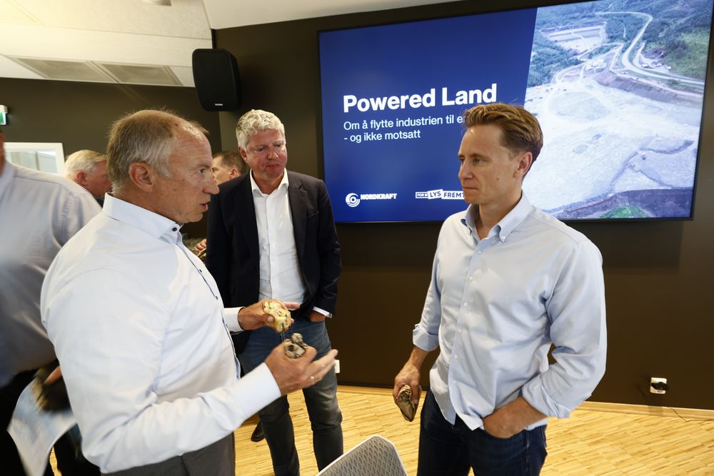 Christian Rynning-Tønnesen, Stian Jenssen og Kristian Røkke under Akers fremleggelse av KI-planer i Narvik.