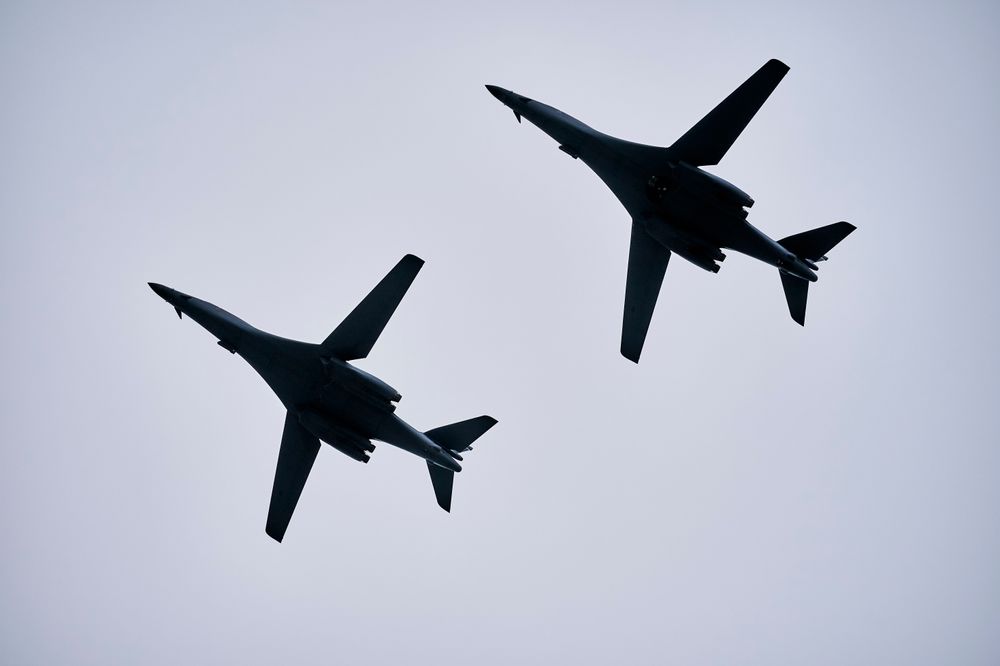 Amerikanske B-1B Lancer bombefly landet lørdag på Ørland hovedflystasjon. Bildet ble tatt da de øvde i Norge i 2021.
