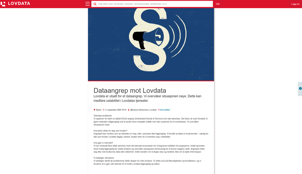 Lovdata har blant annet en database med de norske lovene, som er åpent tilgjengelig for allmennheten.
