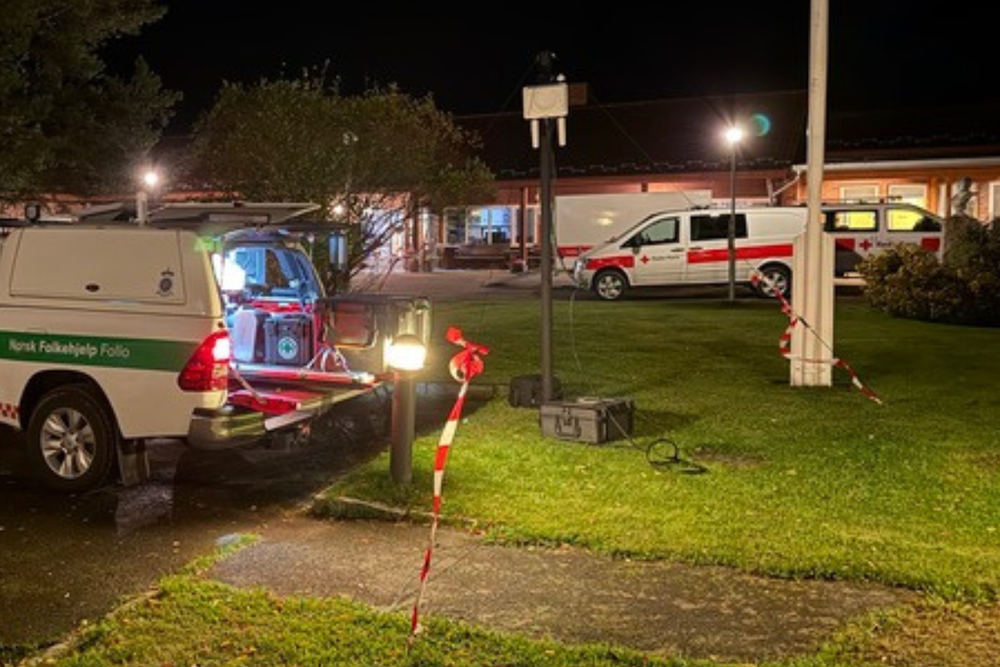 De mobile basestasjonene i drift utenfor omsorgstunet på Tolga i Innlandet.