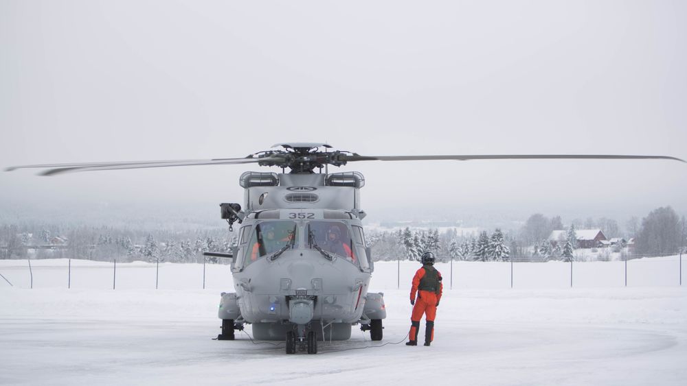 Et norsk NH90-helikopter på Kjeller i januar 2018. Helikoptrene har lenge stått lagret i hangarer i Bardufoss etter at Norge hevet kontrakten og i påvente av en rettsavgjørelse.