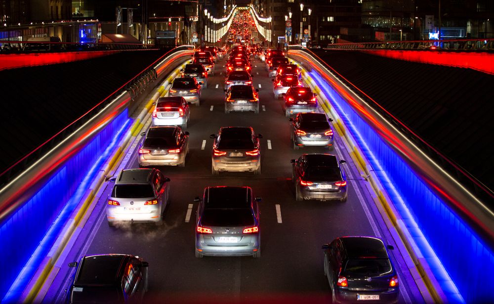 Biler på vei opp mot EU-kvartalet i Brussel.