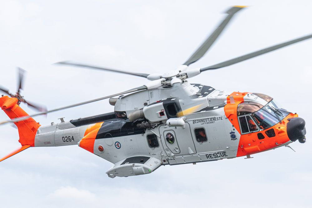 Et AW101 Sar Queen-helikopter fra 330-skvadronen på Sola.