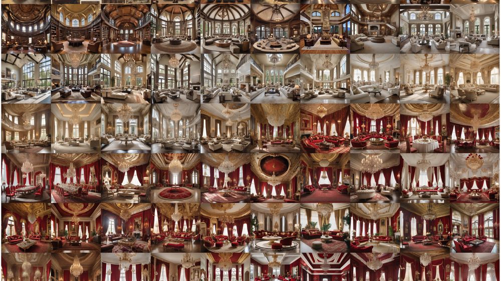 Bildene som genereres autonomt av KI-modellen graviterer mot generiske motiver på tross av helt forskjellige utgangspunkt, som dette bildet fra forskningsartikkelen illustrerer.