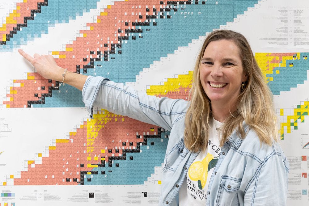 Solen danner energi ved å omdanne hydrogen til helium. Ann-Cecilie Larsen peker på hvor helium befinner seg i nuklidekartet, kjernefysikernes hellige oversikt over de 3000 kjente variasjonene av grunnstoffer i universet.