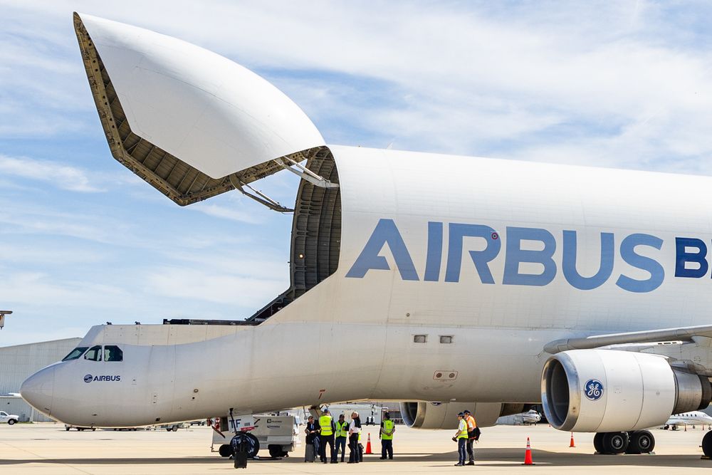 Airbus BelugaST har utvilsomt et oppsiktsvekkende utseende. Her under et besøk i USA. 