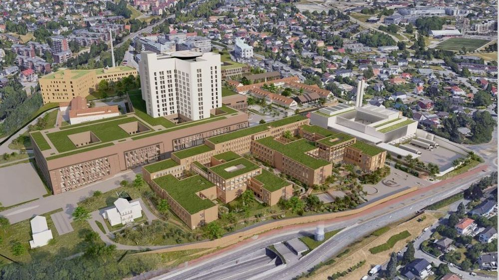Illustrasjon av Nye Aker sykehus. 