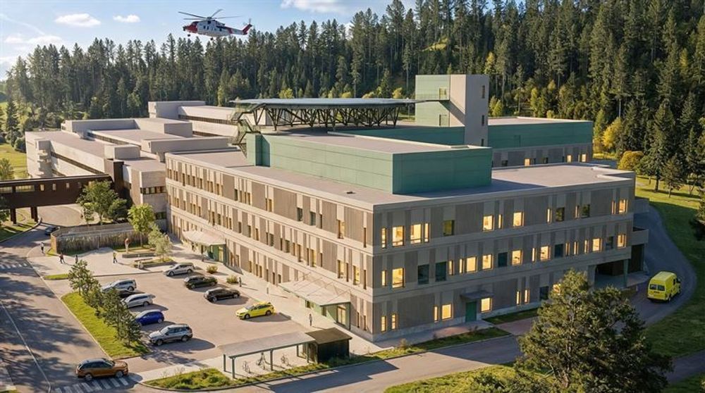 Modell av det nye akuttbygget i Kristiansand.