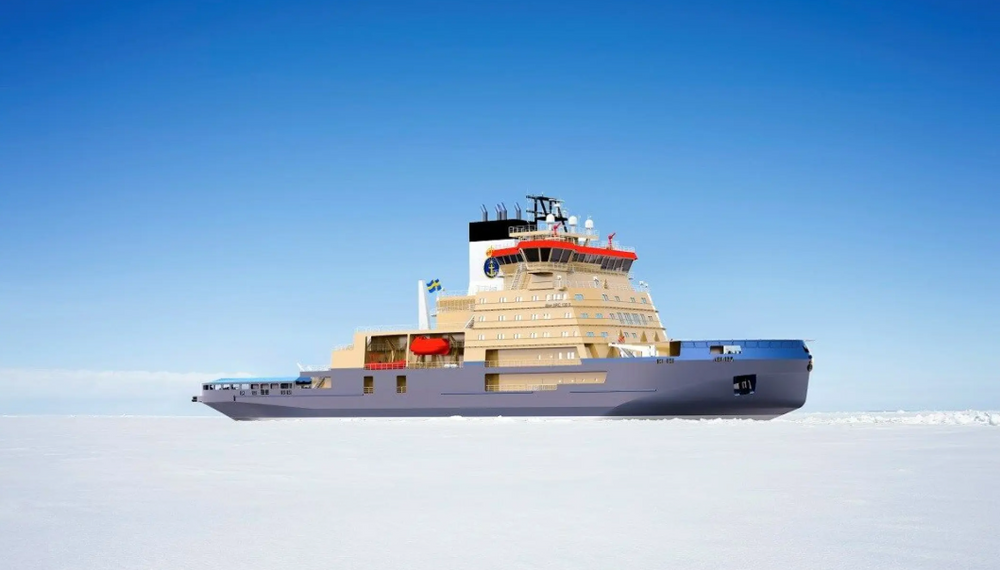 Slik så det finske forslaget ut. Isbryteren som skal bestilles, er 126 meter lang og 27 meter bred. 