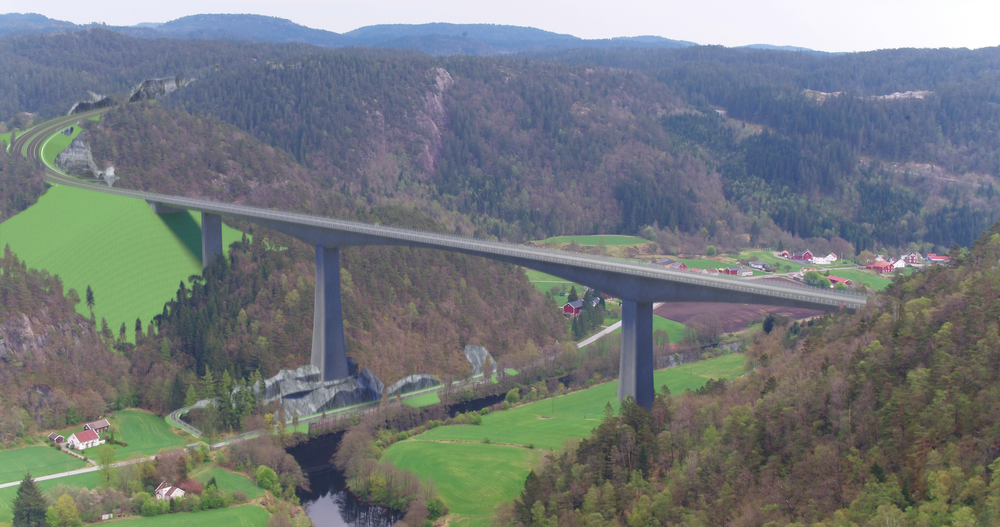 Illustrasjon av hvordan ny bru over Audna i Lindesnes kommune kan se ut.