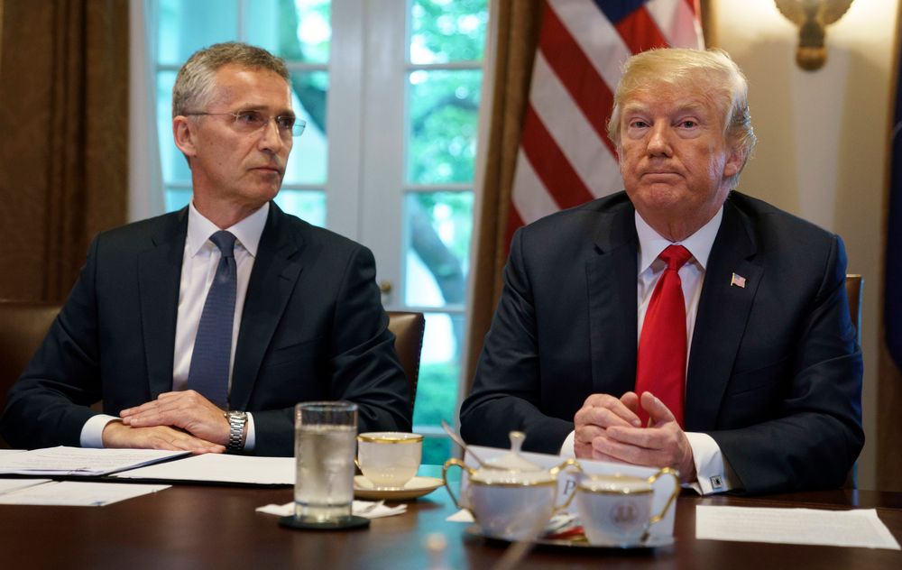 Daværende Nato-leder Jens Stoltenberg møtte president Donald Trump på 17. mai 2018.