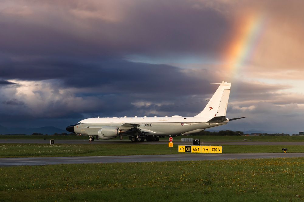 Britisk RC-135W Rivet Joint-fly under avgang fra Ørland flystasjon denne uken.