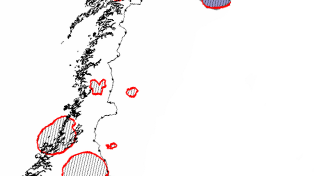 <p>Utbredelsen til TV-kanal 23, 486 MHz til 494 MHz. Mesteparten av landet er hvitt område for denne frekvensen. (Kilde: Rapport om den digitale dividenden, 2008).</p>