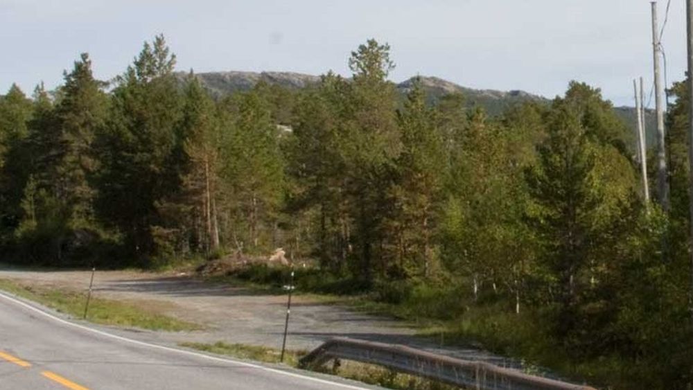 Til venstre: En helt grei fylkesvei i retning Kolvereid, ut mot havet i Nord-Trøndelag. Til høyre i bildet: Veldig gamle stolper. 
