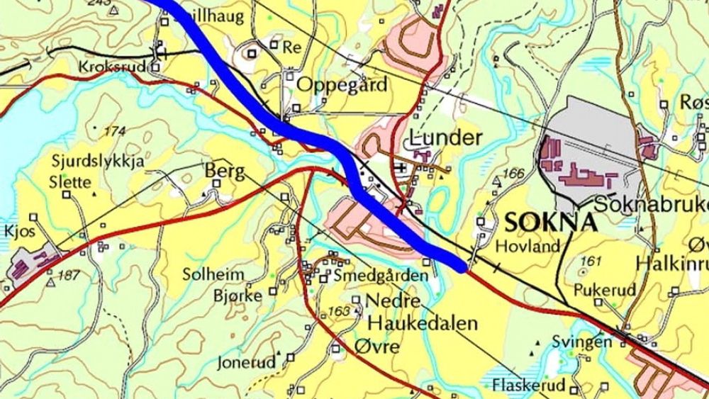 Strekningen som har vært ute på anbud inngår i den blå linjen som markerer den østligste delen av framtidig riksveg 7. (Ill.: Statens vegvesen)