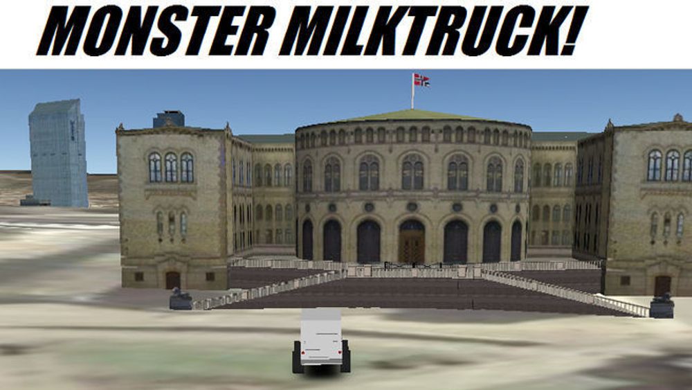 Monster Milktruck parkert foran Stortinget