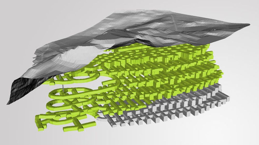 3D-bilde av den prosjekterte datasentralen i Lefdal Gruve. IKT-Norge mener norske politikere må engasjere seg, slik at ikke flere datasentralprosjekter fra internasjonale aktører velger Sverige og Finland framfor Norge.
