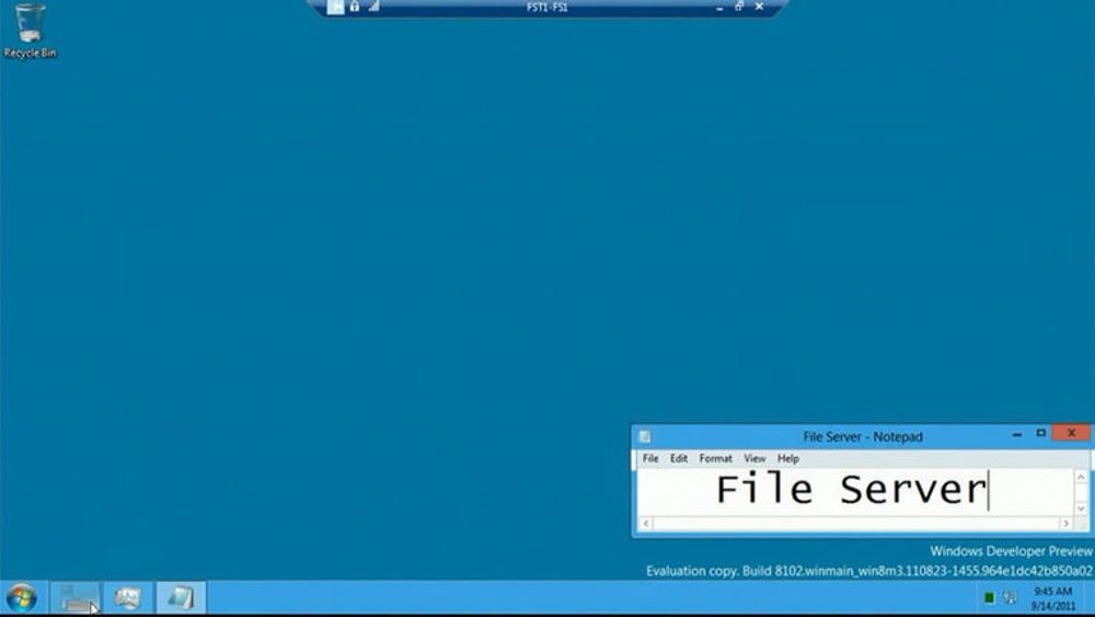 Skrivebordet til det som foreløpig kalles for Windows Server 8.