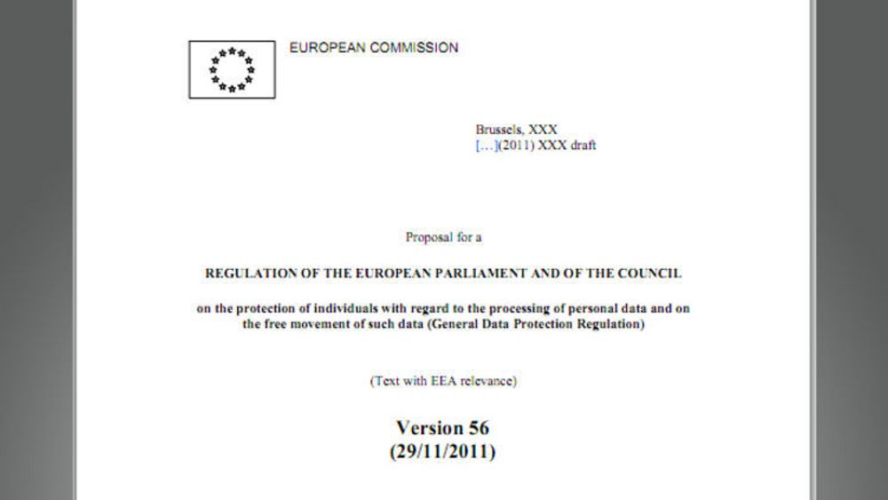 Faksimile av dokumentet som inneholder et utkast til EU-diktatet innen personvern. Se lenke i artikkelen.