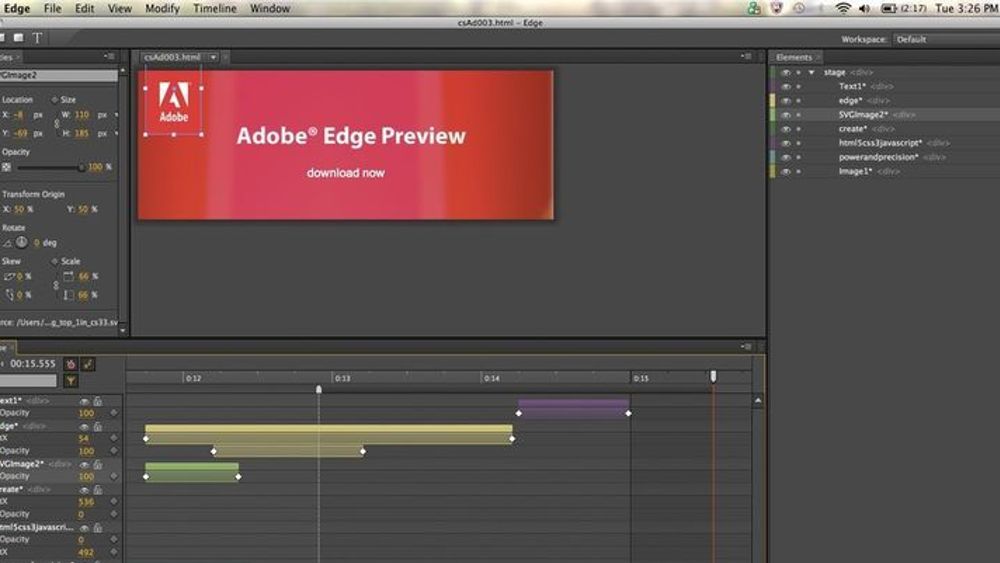 Adobe Edge brukes til å lage animasjon i SVG-basert vektorgrafikk.