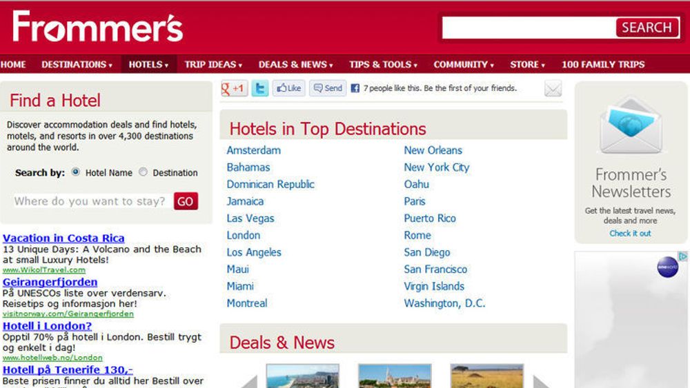 Nettstedet til Frommer's tilbyr omtaler av hoteller og reisemål, samt tips og råd i forbindelse med ulike reiser.