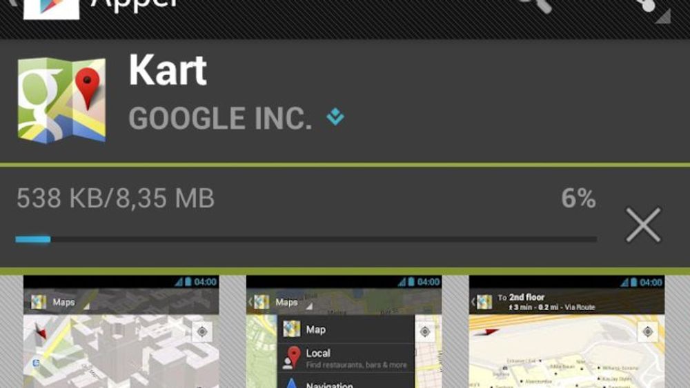 Ved oppdatering av Google Maps på en Android 4-mobil ble bare omtrent 4 megabyte lastet ned før installasjonen startet, selv om applikasjoner er på mer enn det dobbelte.