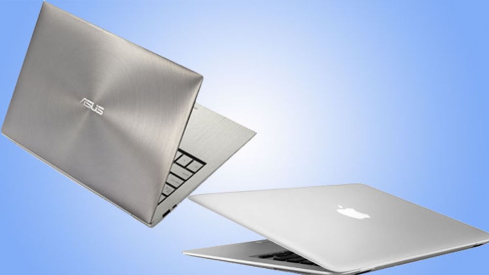 Asus UX21 og MacBook Air. I Vest-Europa går Asus og Apple begge fram med 20 prosent, i et marked som krymper med 11 prosent.