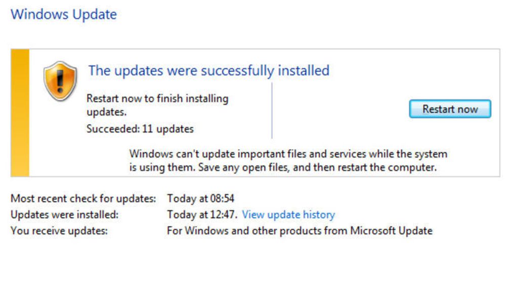 Windows må startes på nytt etter at oppdateringene har blitt installert.