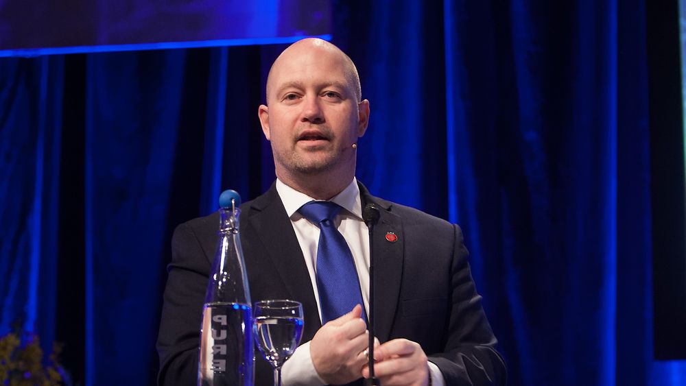Justis- og beredskapsminister Anders Anundsen (Frp) under NSMs sikkerhetskonferanse 2015 i Oslo kongressenter.