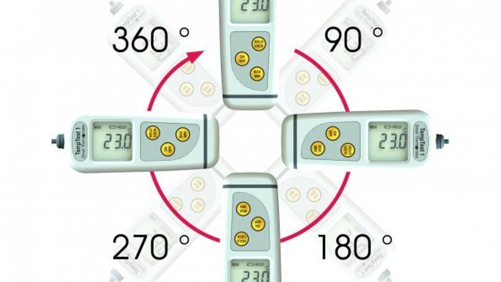 Termometer som roterer displayet avhengig av posisjon.