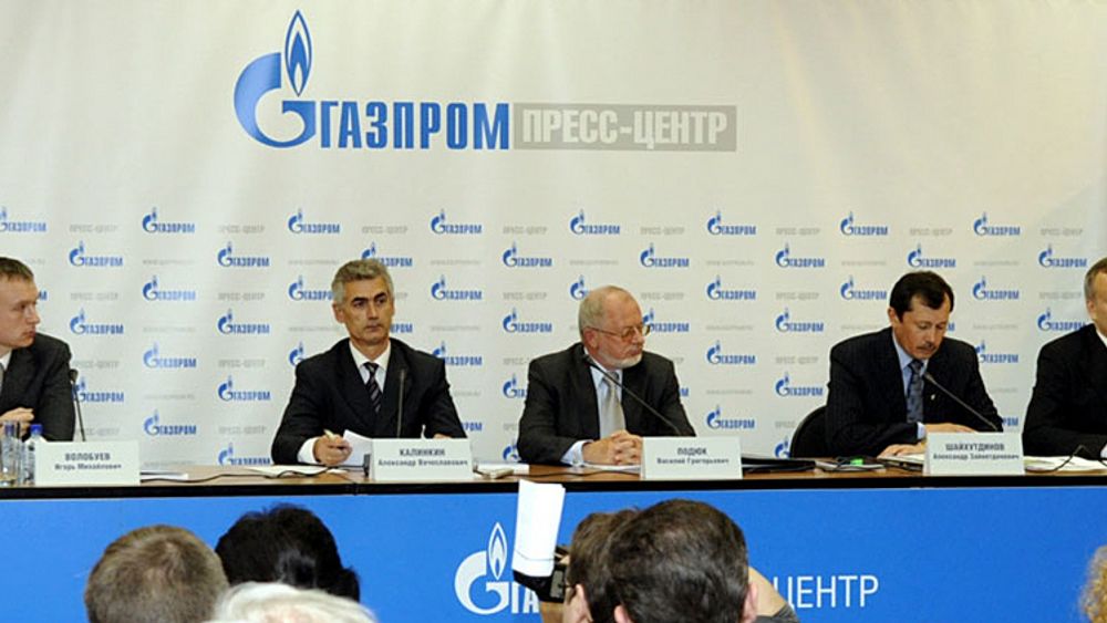 Gazprom-ledelsen, fra venstre: Igor Volobuev, Alexander Kalinkin, Vasily Podyuk, Alexander Shaykhutdinov og Sergey Pankratov, presenterte selskapets planlagte investeringer på en pressekonferanse mandag.