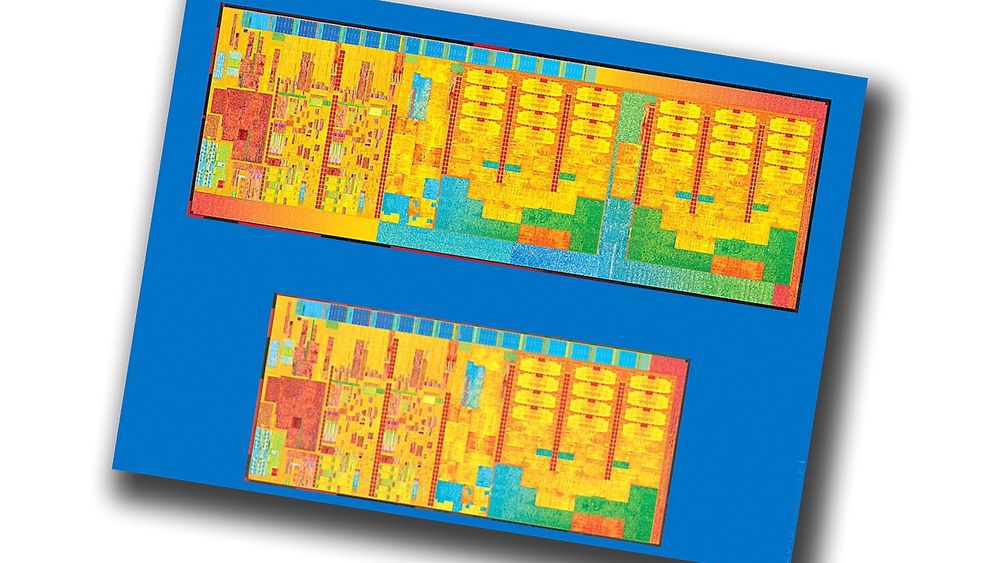  Krympet: Intels nye Broadwell-generasjon prosessorer har langt flere transistorer enn dagens Haswell. Likevel blir prosessorene mye mindre og stømforbruket følger etter.  