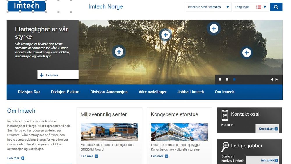Skjermdump av nettsiden til Imtech Norge, som nå er eid av Triton.
