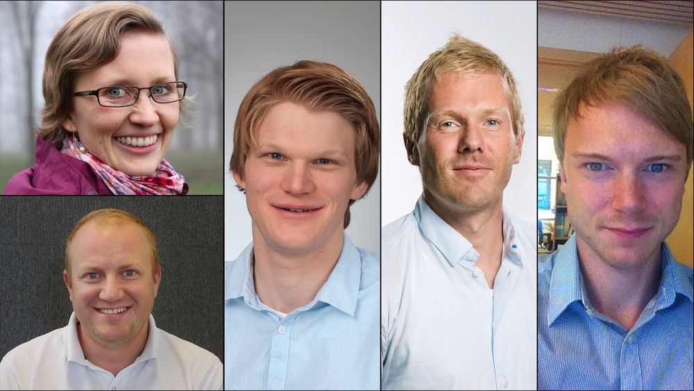 Kandidatene til Årets unge rådgiver 2014. Nederst fra venstre og rundt med klokka: Kevin H. Medby i Norconsult, Ane Kvamshagen i Asplan Viak, Håkon S. Andersen i Dr Techn Olav Olsen, Lars Pettersvold i Multiconsult og Kim Paus i COWI.