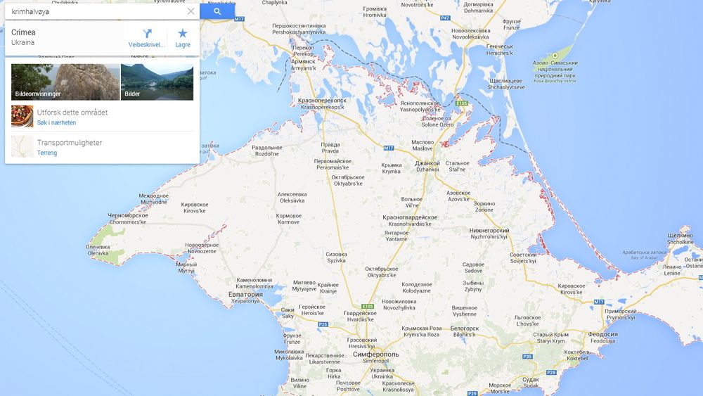 Krimhalvøya ifølge Google. Russland er uenig. 