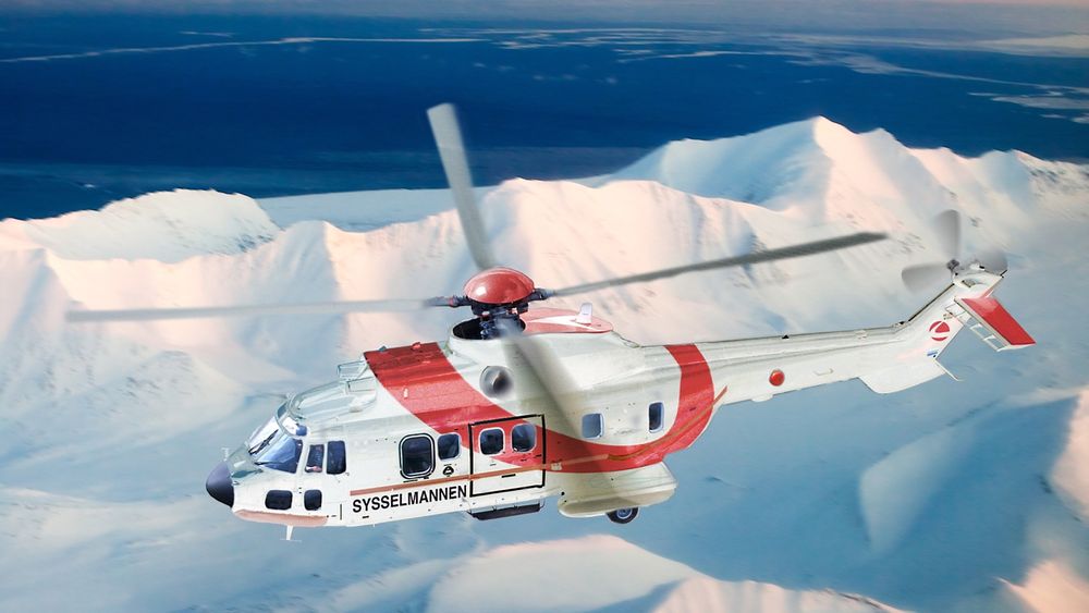 Slik blir Sysselmannen på Svalbards AS332L1-helikoptre i Lufttransport-drakt. 