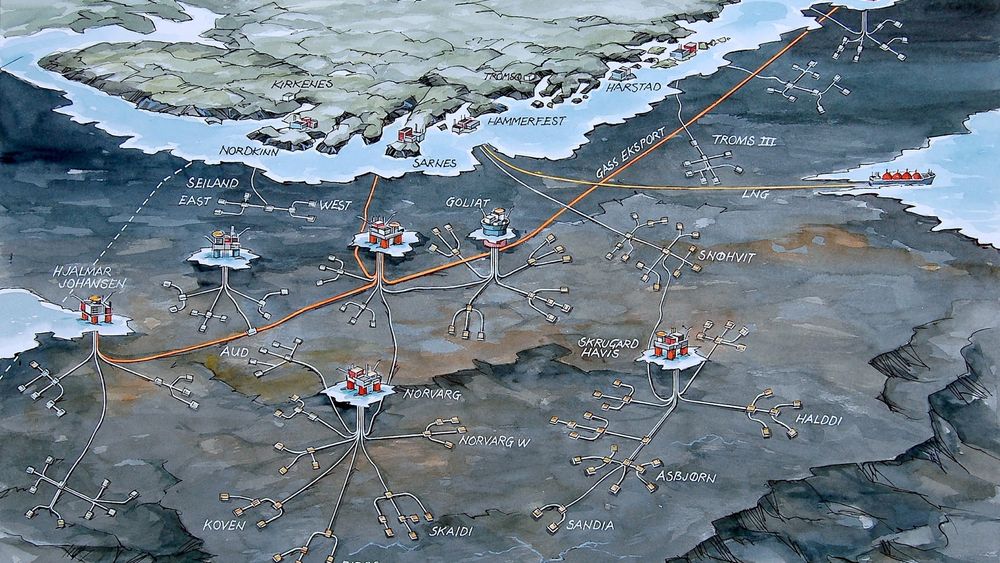 North Energy ser for seg at Barentshavet kan se omtrent slik ut i 2030. Viktigst for dem er gassrøret som går sørover for å kunne fore Europa med gass i fremtiden.  