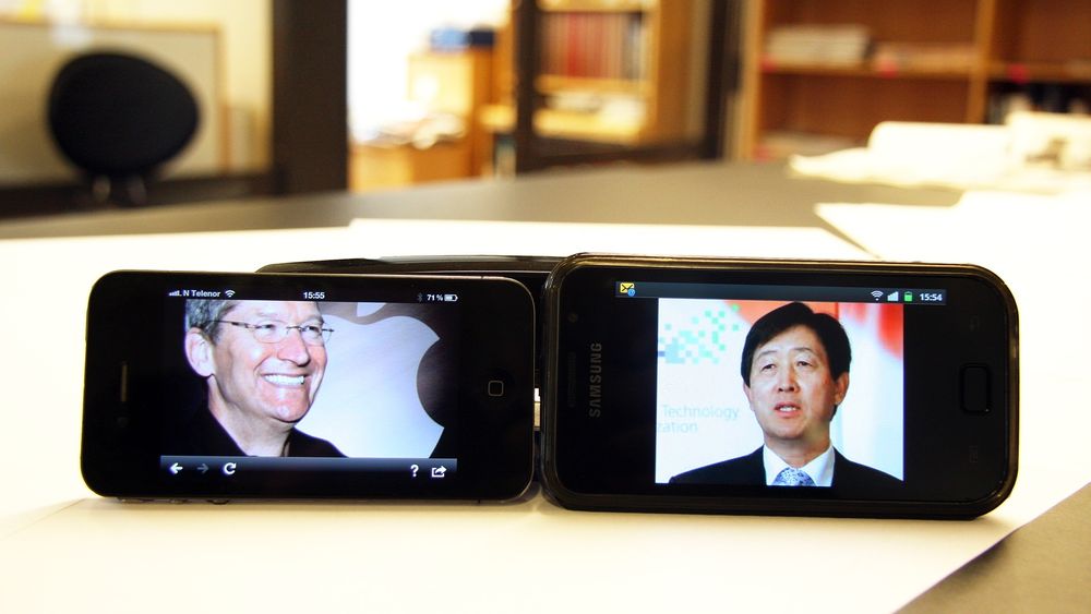 BLIR DE BESTEVENNER?: Apples toppsjef, Tim Cook, og Samsungs tilsvarende, Choi Gee-sung, skal på date i San Jose sammen med dommer Lucy Koh. 