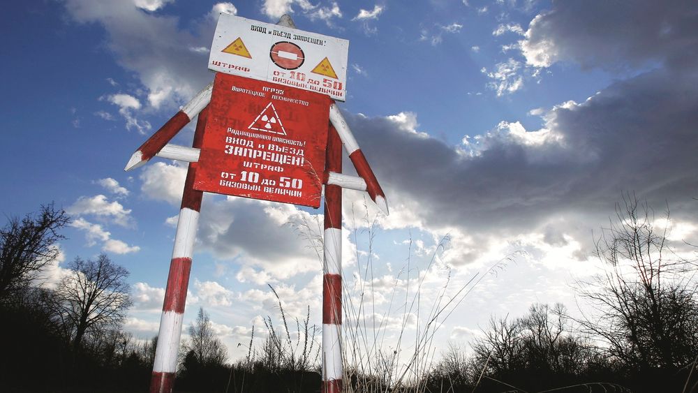 In this Wednesday, March 23, 2011 photo a radiation danger sign  is  seen in the state radiation ecology reserve in the village of Babchin, near the 30 km exclusion zone around the Chernobyl nuclear reactor, some 370 km ( 231 miles) south-east of Minsk, Belarus. The Chernobyl reactor exploded on April 26, 1986 spewing fallout in the world's worst nuclear accident. (AP Photo/Sergei Grits) 