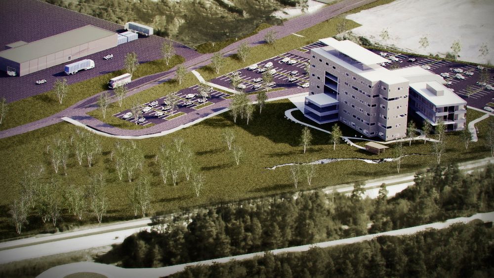 KONTOR OG TEST: Testanlegget til Wärtsilä skal etter planen stå klart i slutten av 2012. Kontorbygget skal ferdigstilles i løpet av 2013. Kontorbygget får plass til 310 ansatte. Samlet areal ca. 7.000 kvadratmeter.