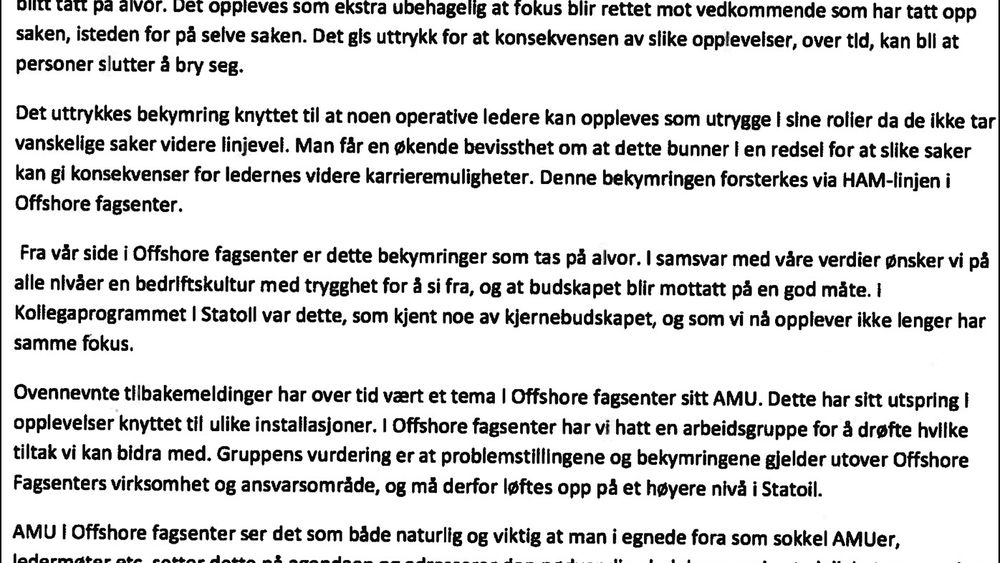 BEKYMREDE LEDERE: Det varsles blant annet om etableringen av en uheldig ukultur på Statoils plattformer.