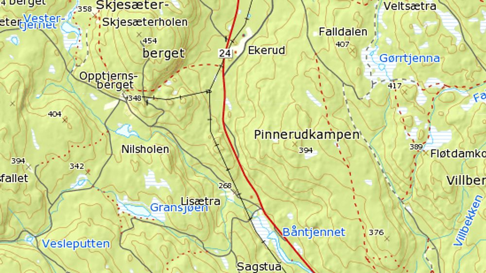 Navnene på ytterpunktene for strekningen som skal utbedres kan ses nederst og øverst på kartet. Åge Haverstad fra Sør-Fron ligger godt an til å få kontrakten. Ill.: Statkart