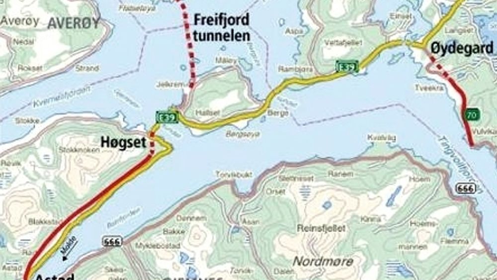 Innen 2. mai vil Vegvesenet ha pris på en 2 150 meter lang strekning på delprosjektet Høgset-Astad på StorKrifast.
(Ill.: Statens vegvesen)
