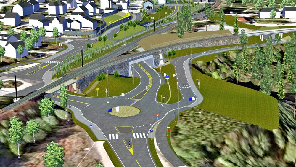 Søndre ende av betongkulverten er omtrent midt på bildet. Jernbanebrua ses oppe til høyre. Ill.: Aas-Jakobsen