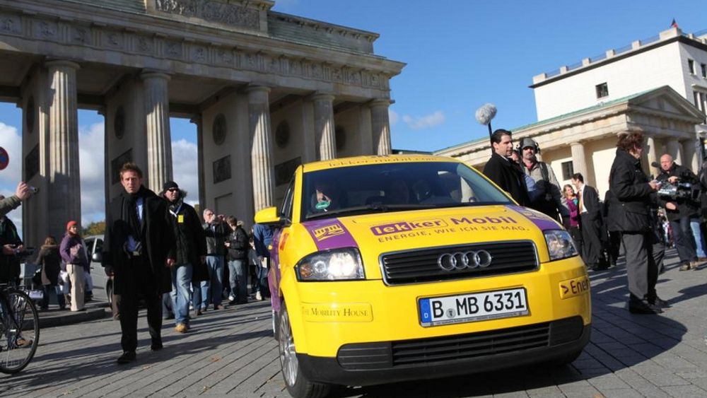 En ombygd Audi A2 med Kolibri-batterier ankom tirsdag morgen Berlin etter å ha kjørt 600 kilometer fra Munchen uten lading.