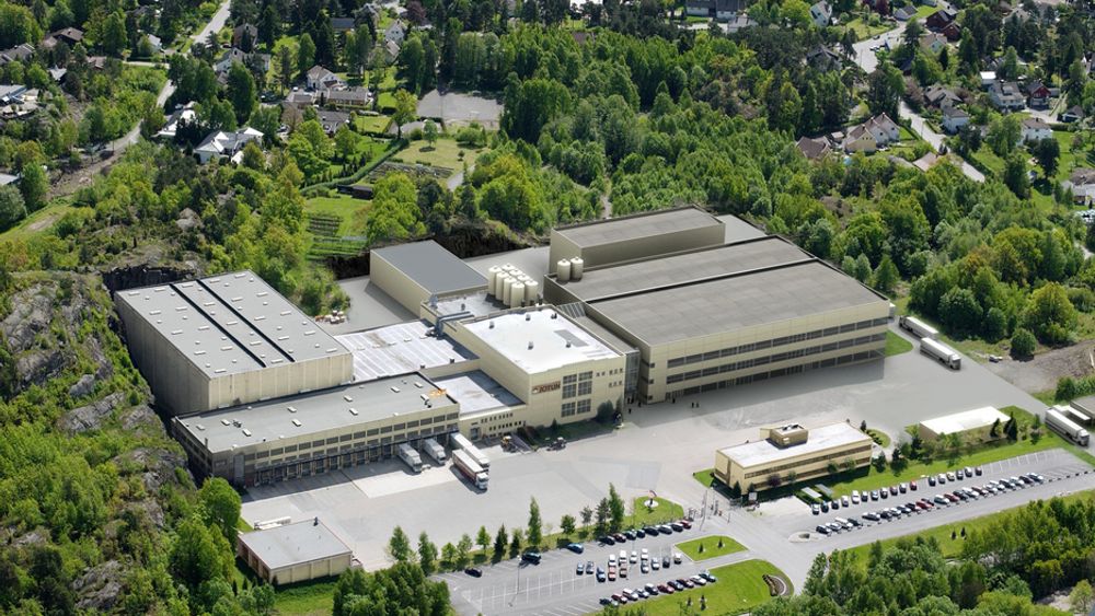 SATSER I  NORGE: Slik skal Jotuns nye toppmoderne malingfabrikk i Vindal se ut. Selskapet merker lite til nedgangstidene og bygger nå nye fabrikker i alle verdensdeler.